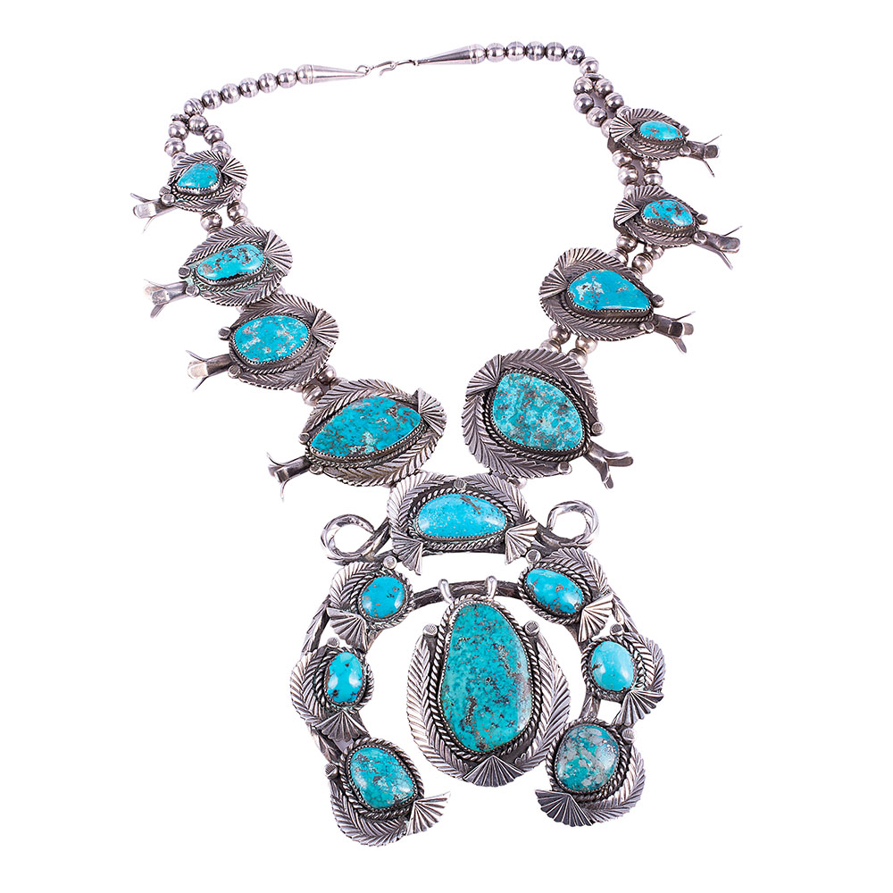 Sterling Silver Turquoise Squash Blossom Necklace