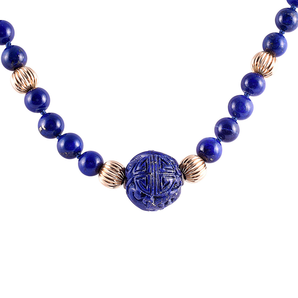Carved Lapis Beaded Necklace