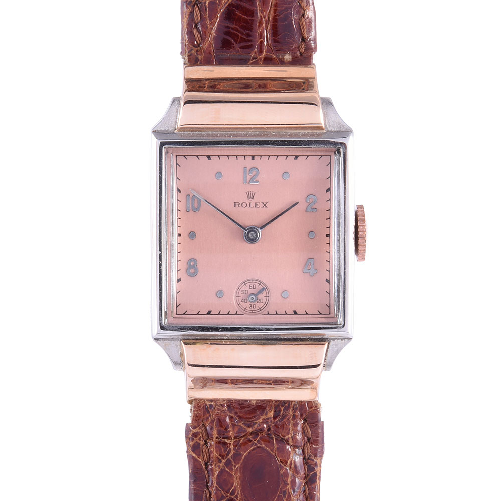 Art Deco Rolex Pink Gold & Stainless Steel Wrist Watch