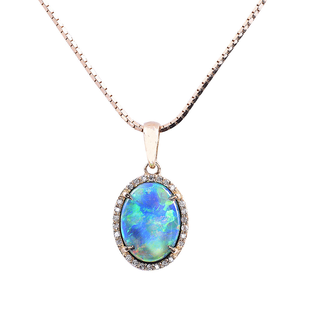 18K Australian Opal Pendant Necklace