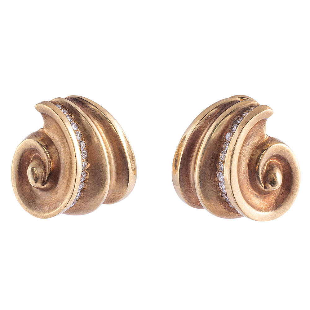 Large 18K Gold Swirl Diamond Earrings