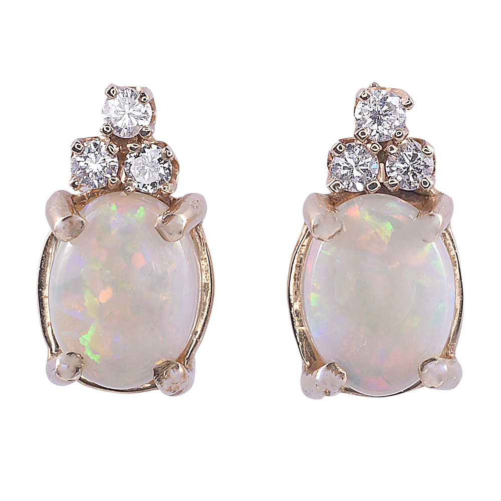 Opal & Diamond Post Earrings