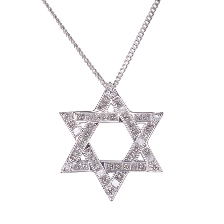 Princess Cut Diamond Star of David Pendant Necklace