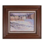 Unsigned Snowy Trail Through Gate Oil Painting