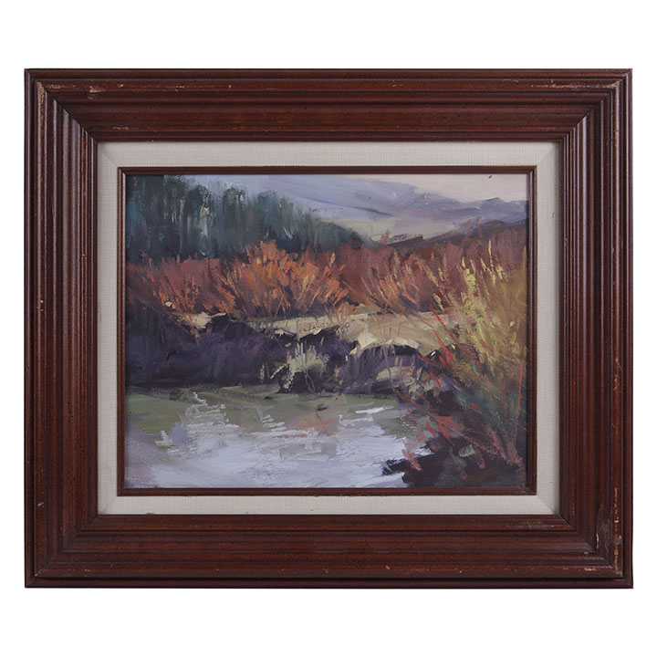 Unsigned Pond Side with Reeds Oil Painting