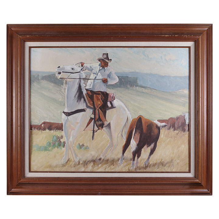 Unsigned Cowboy on Plains Oil Painting