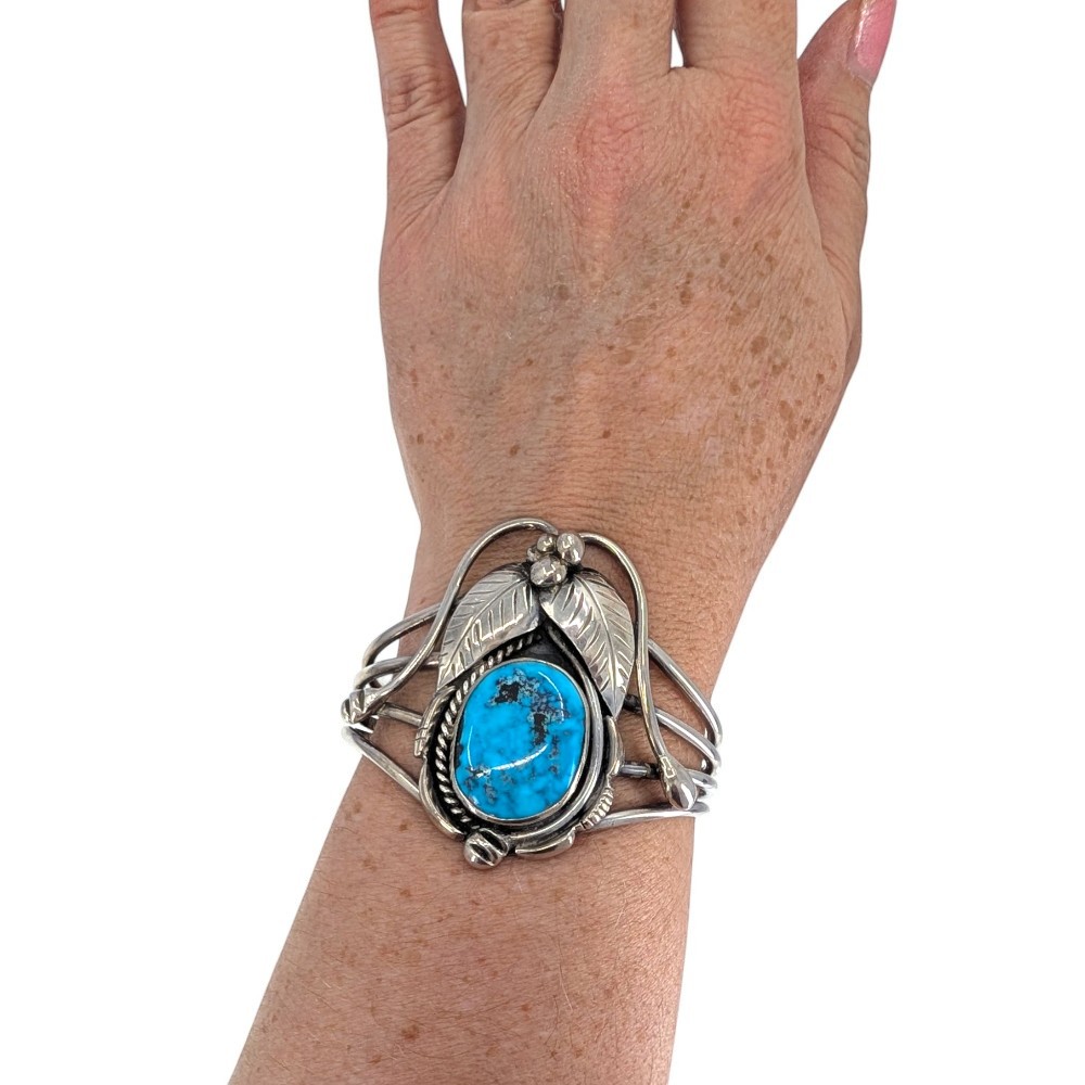 Signed Sterling Silver Turquoise Cuff Bracelet