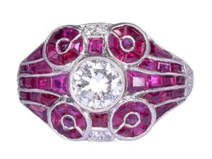 French Platinum Diamond & Ruby Ring