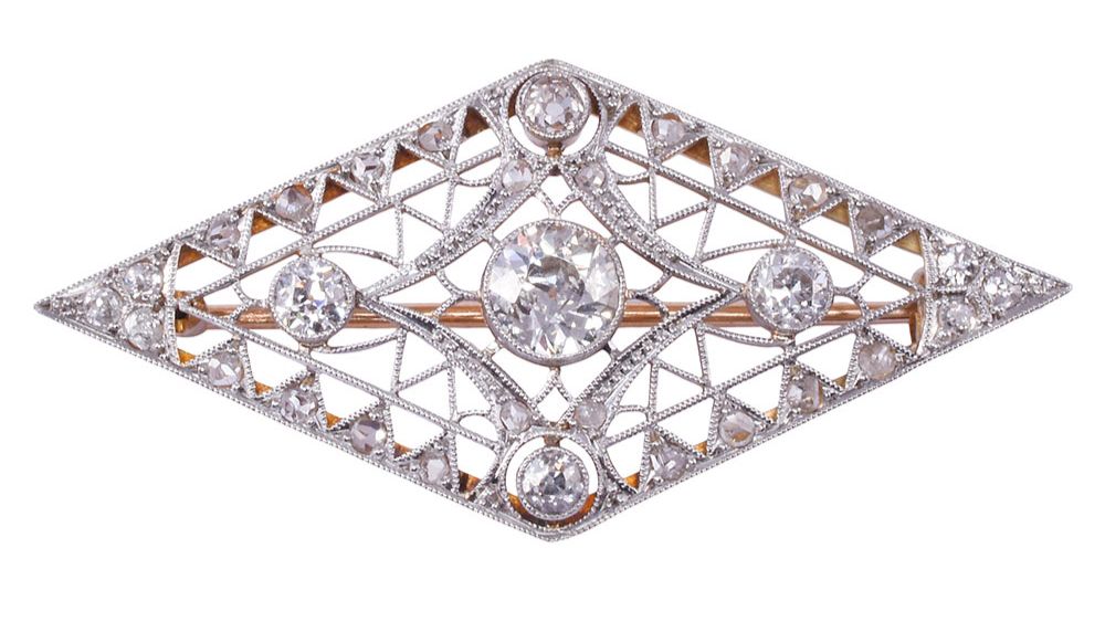 Edwardian Diamond 18K Gold & Platinum Brooch