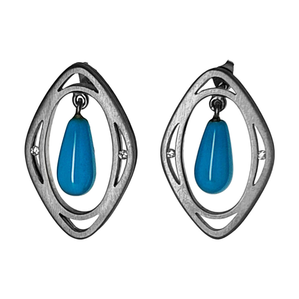 18KW Turquoise Drop Floating Diamond Earrings