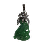 Carved Jade & Diamond 18KW Pendant