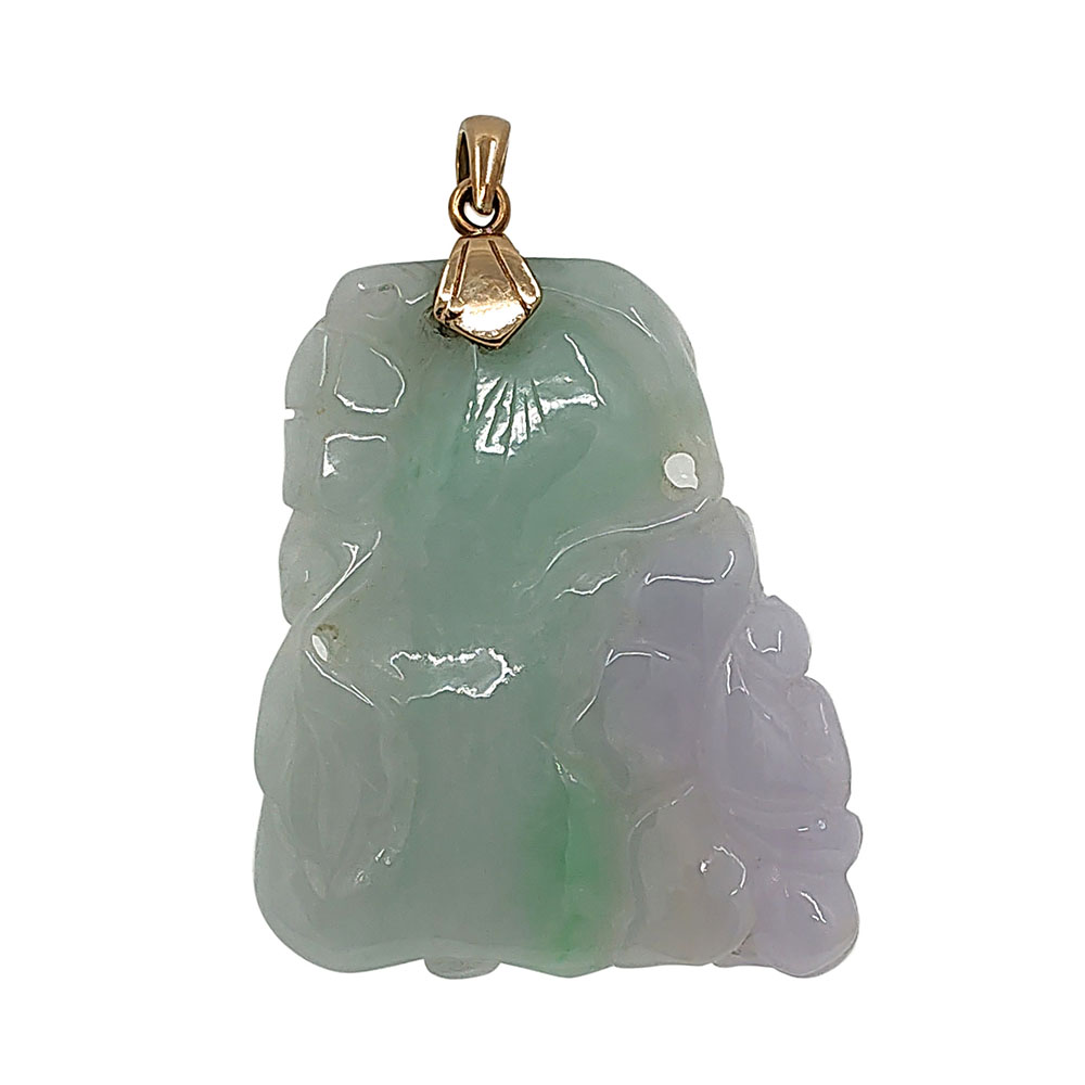 Carved Lavender & Green Jade 18K Pendant
