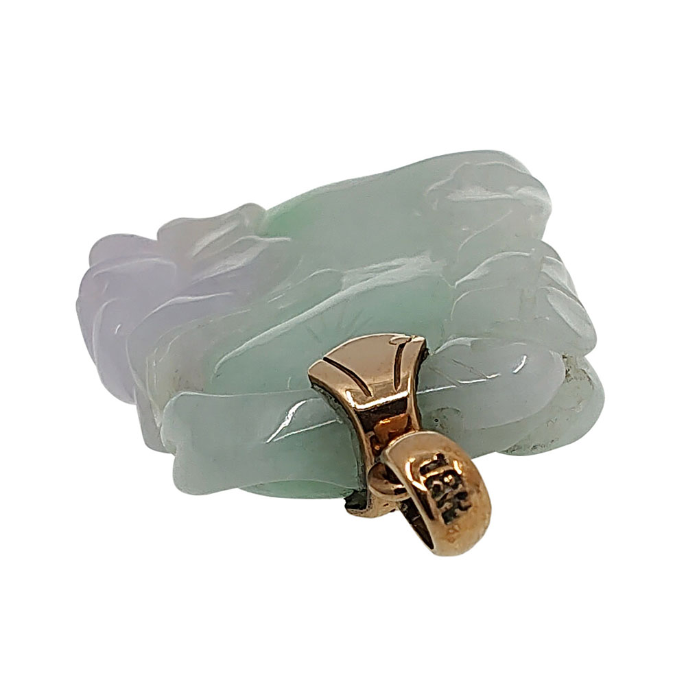 Carved Lavender & Green Jade 18K Pendant