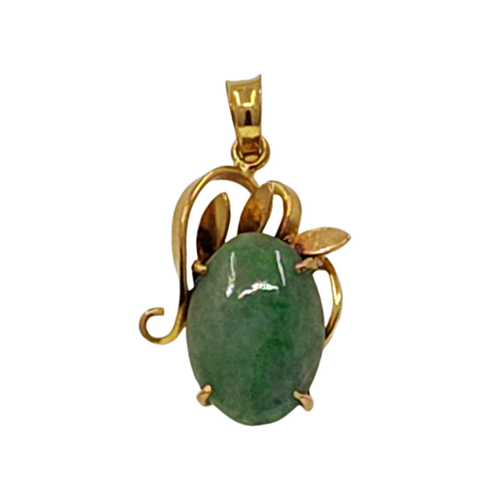 Vintage 22K Gold Oval Green Jade Pendant