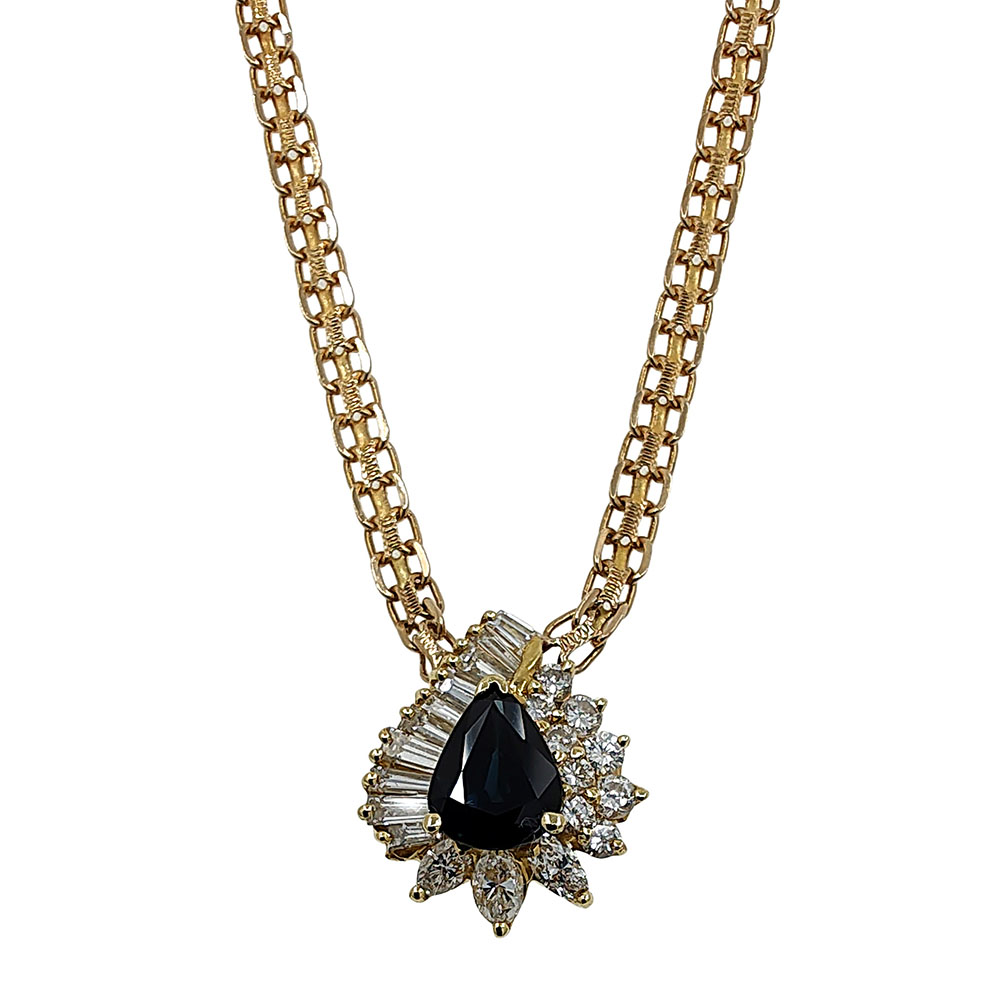 Pear Sapphire & Diamond 14K Gold Pendant Necklace