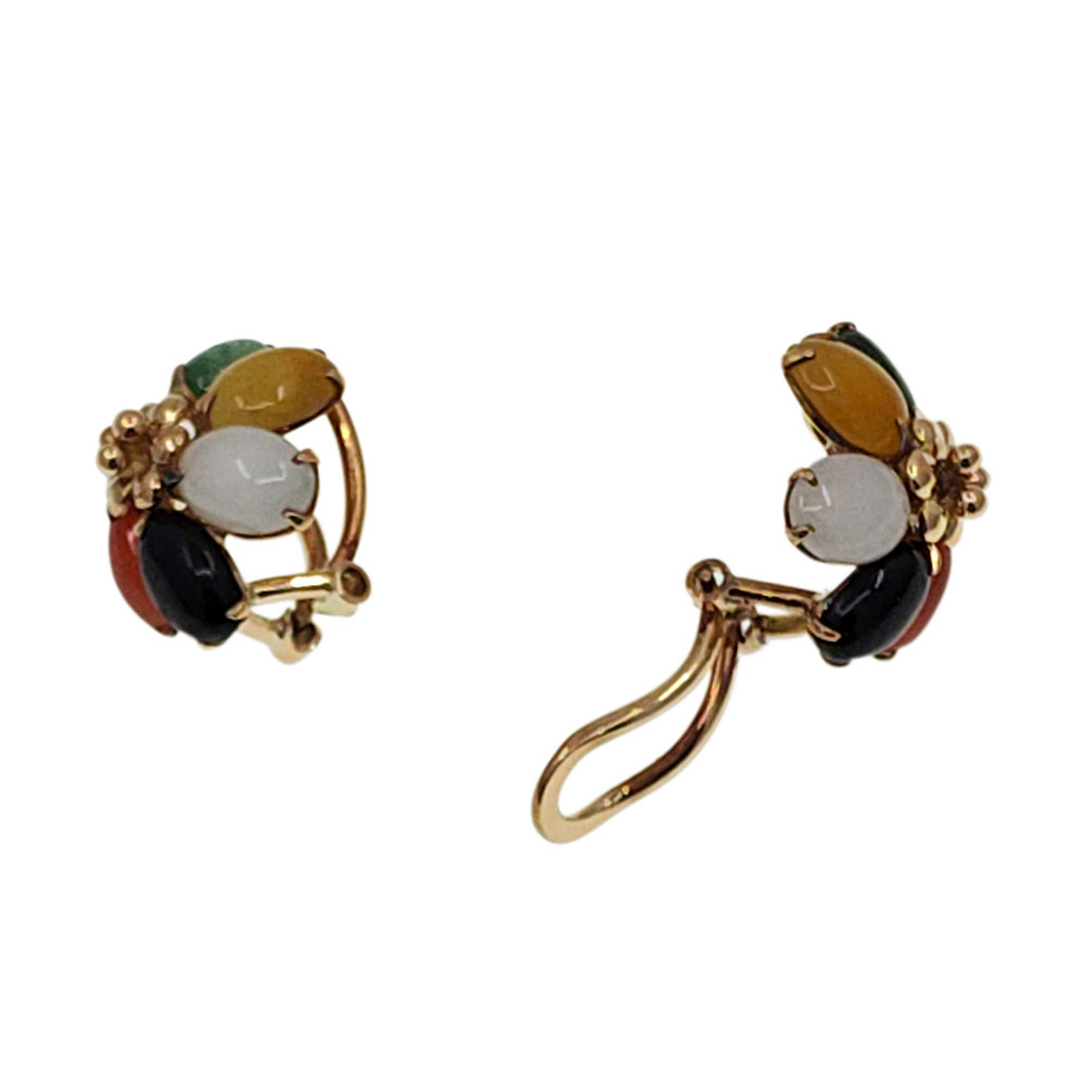 Multicolor Jade Flower Clip Earrings