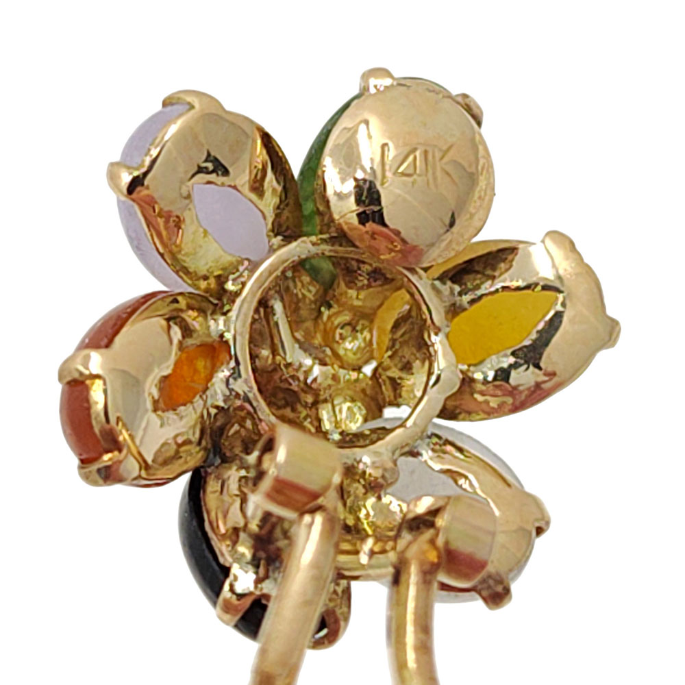 Multicolor Jade Flower Clip Earrings