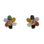 Multicolor Jade Flower Clip Earrings