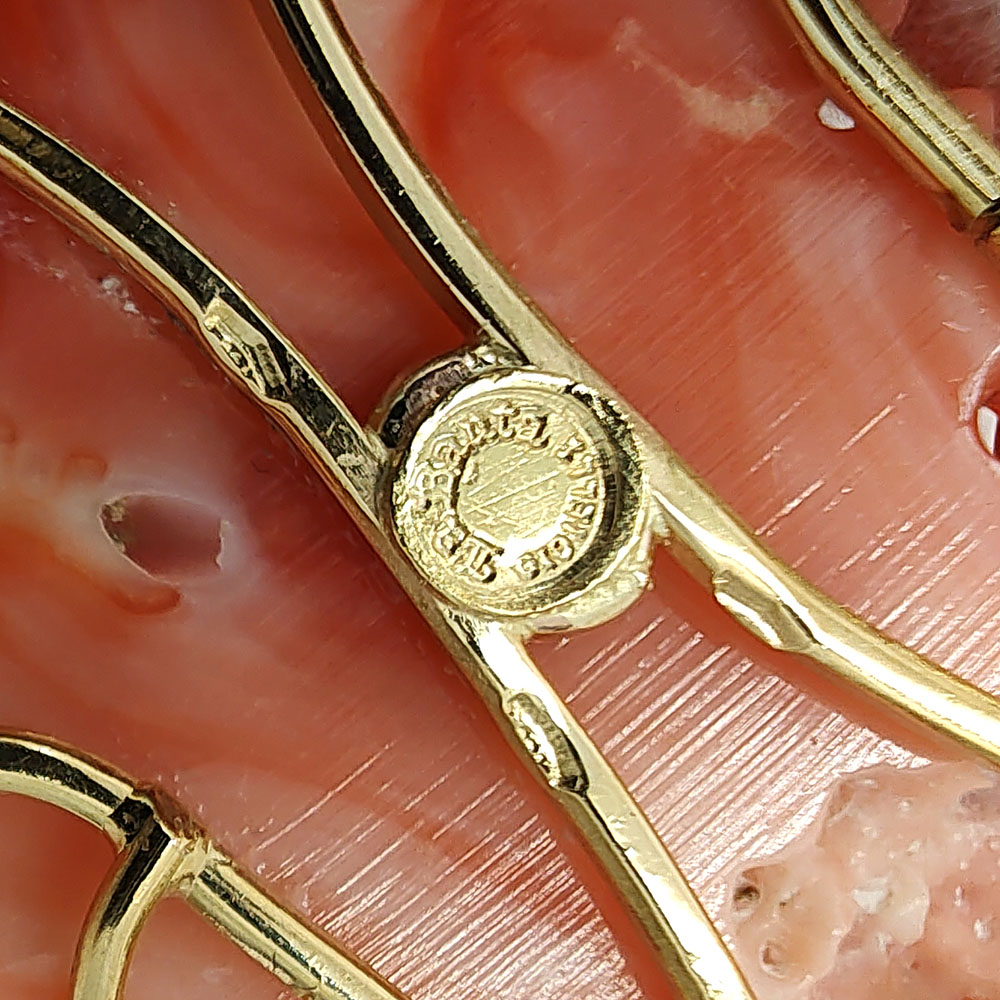 Labauta Gioielli 18K Gold Floral Carved Coral Brooch or Pendant