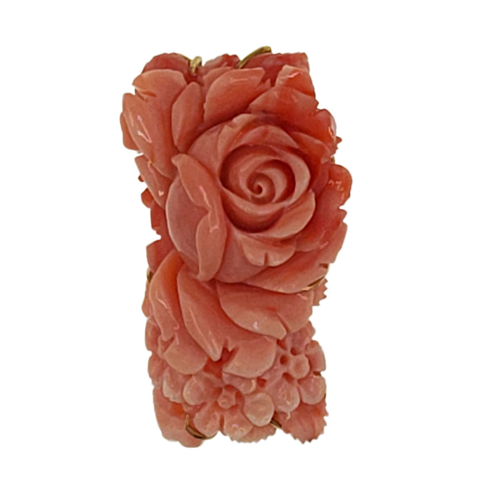 Labauta Gioielli 18K Gold Floral Carved Coral Brooch or Pendant