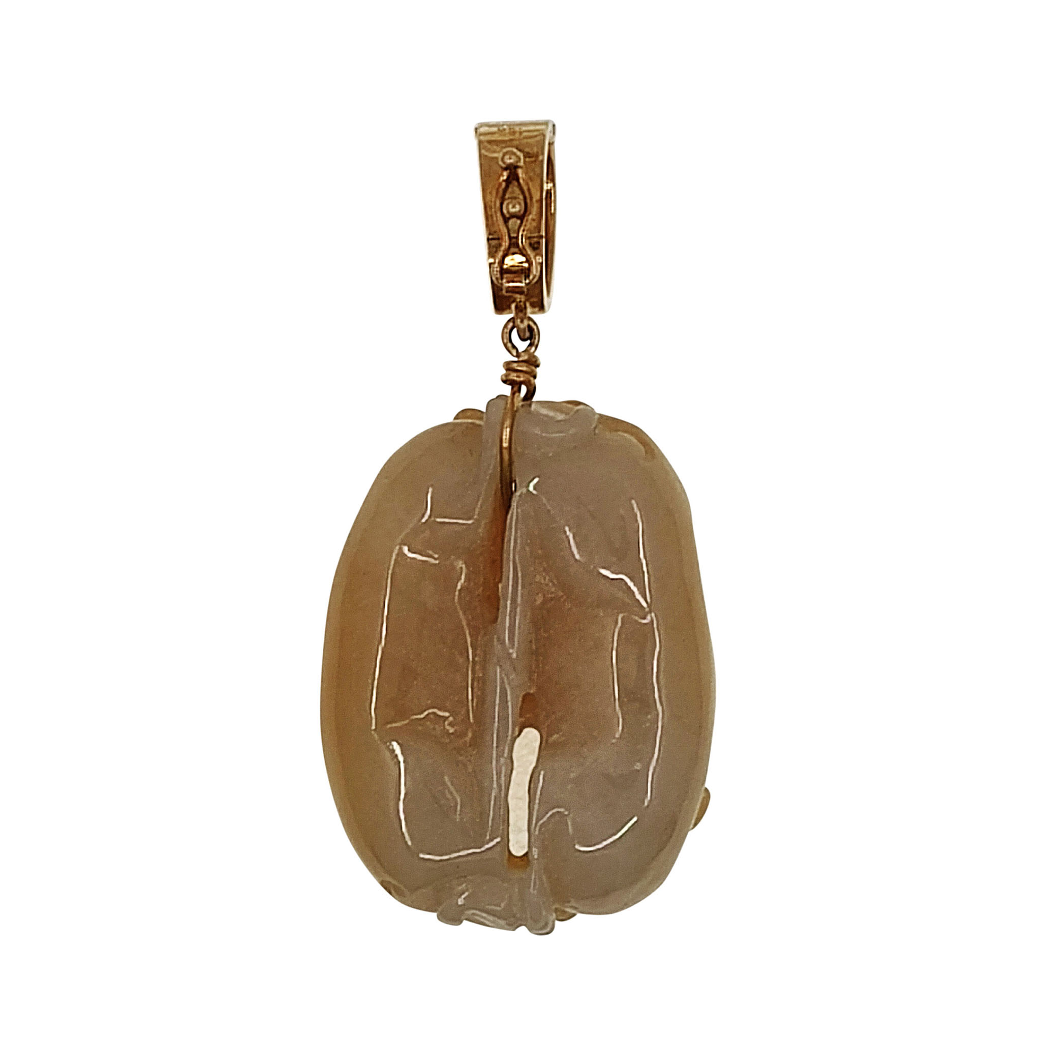 18K Gold Yellowish Orange Carved Jade Animal Pendant Enhancer