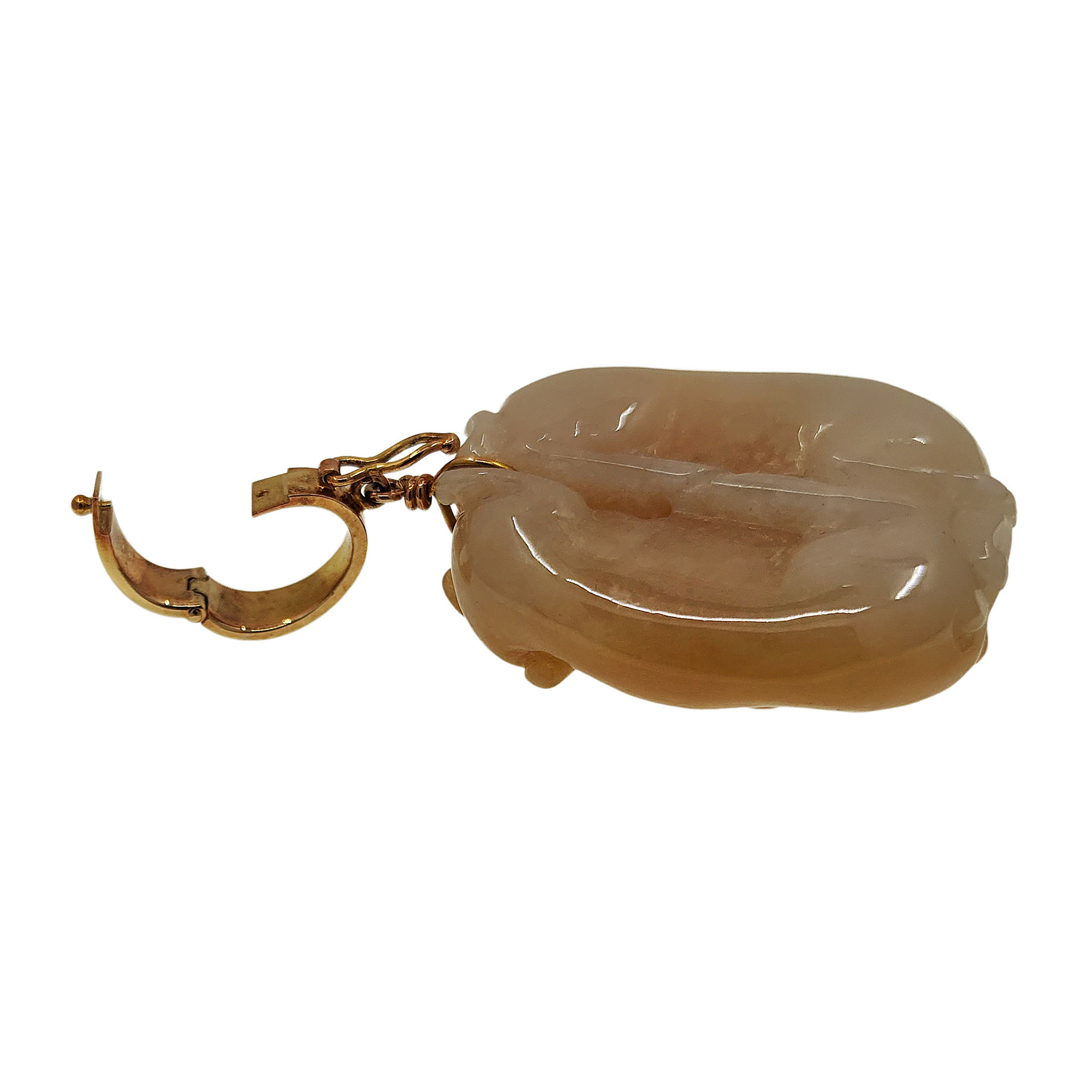 18K Gold Yellowish Orange Carved Jade Animal Pendant Enhancer