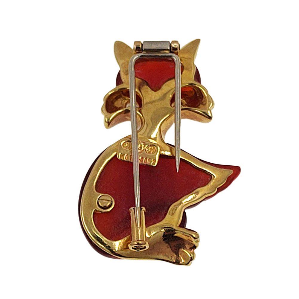 Orangish Red Jade Animal Brooch or Fur Clip