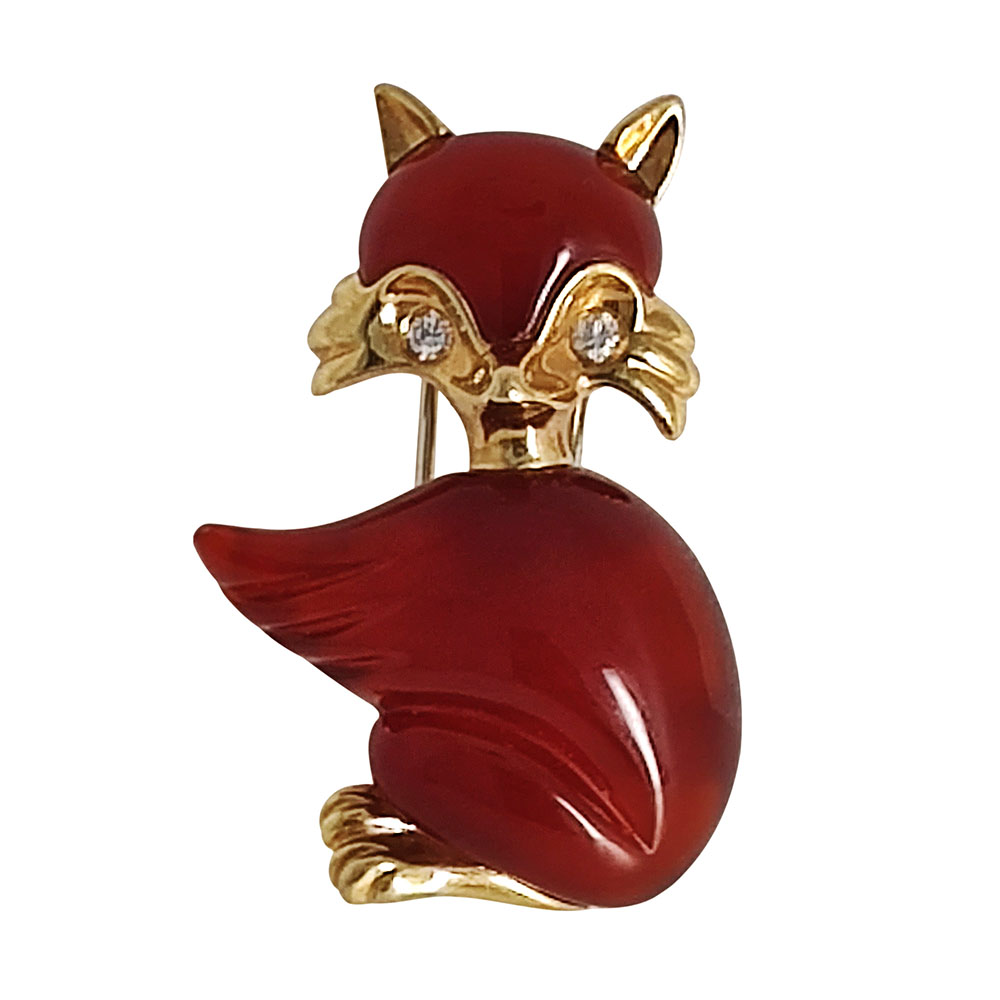 Orangish Red Jade Animal Brooch or Fur Clip