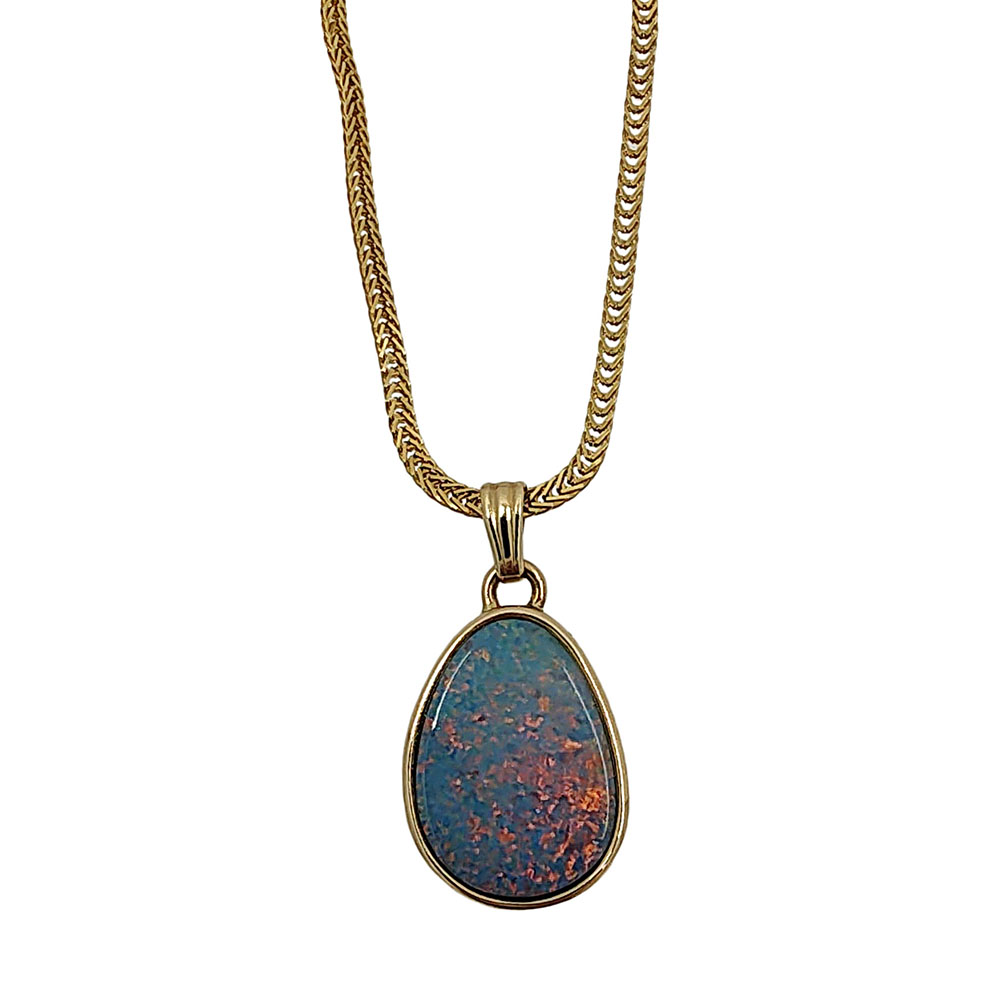 Boulder Fire Opal Pendant 14K Necklace