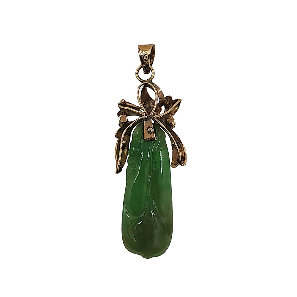 Art Nouveau 18K Carved Jade Pendant