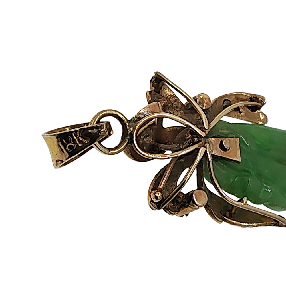 Art Nouveau 18K Carved Jade Pendant