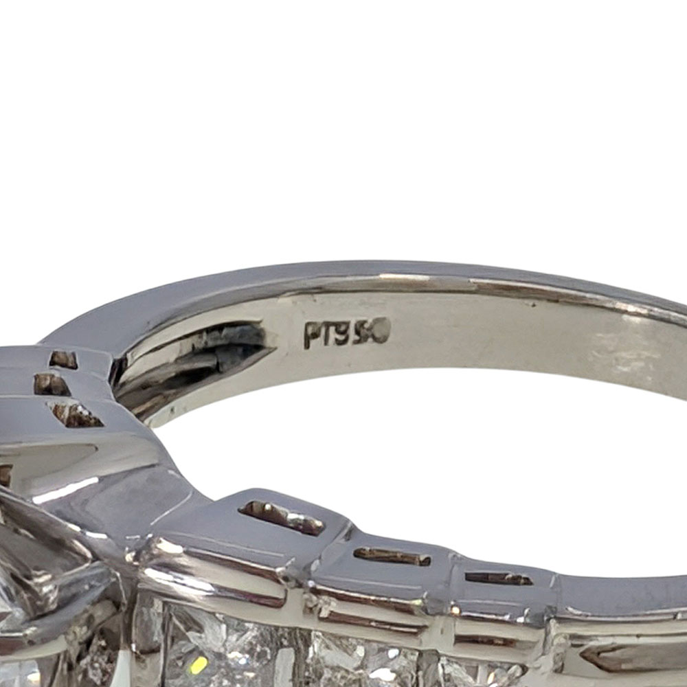 Princess Cut Accented Platinum Engagement Ring CZ Center