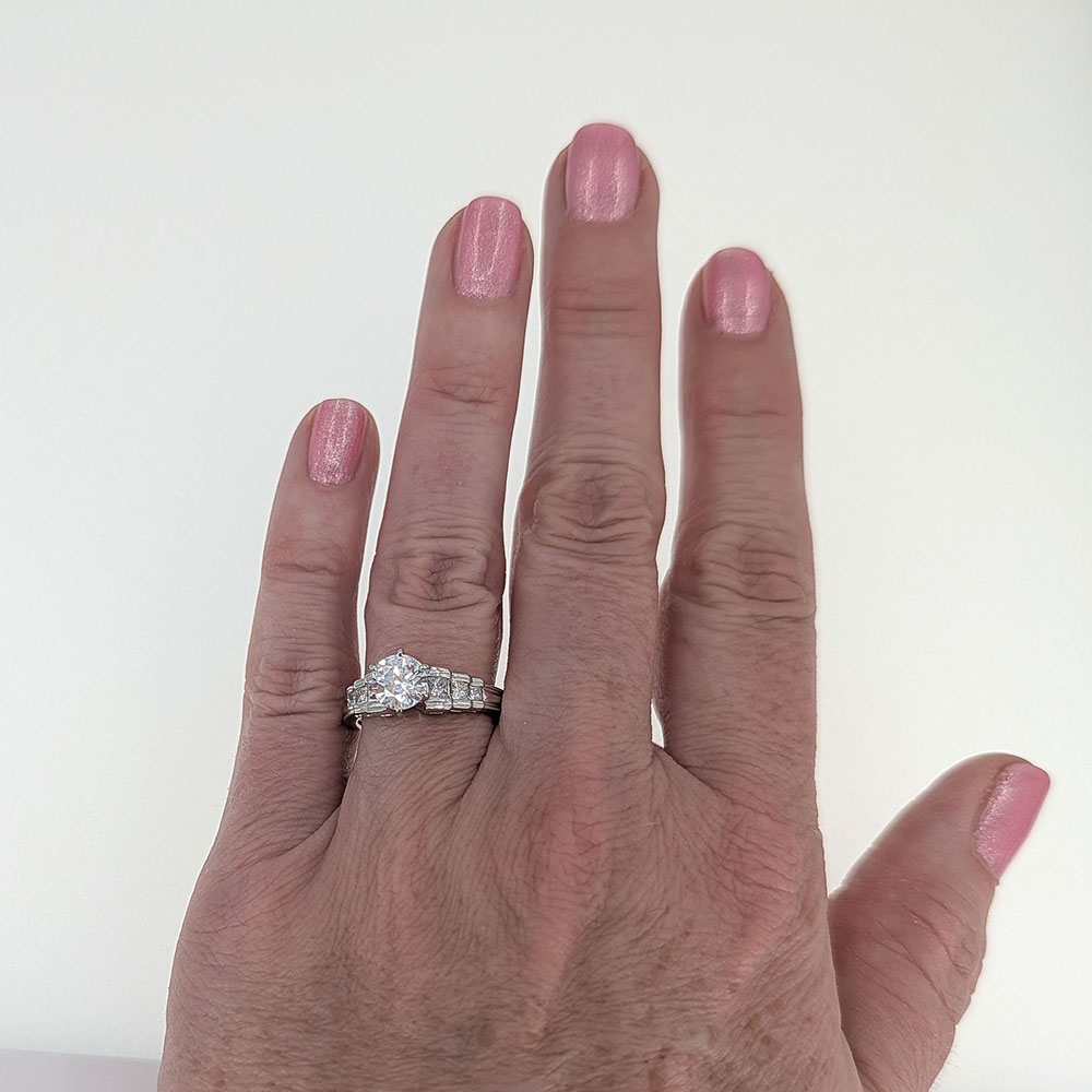 Princess Cut Accented Platinum Engagement Ring CZ Center