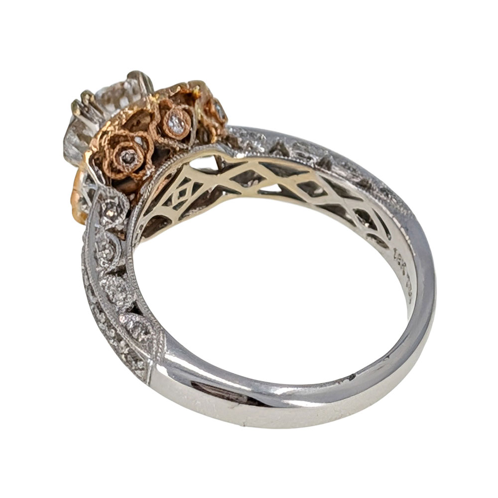 Rose & White Gold Pave Diamond Engagement Ring CZ Center