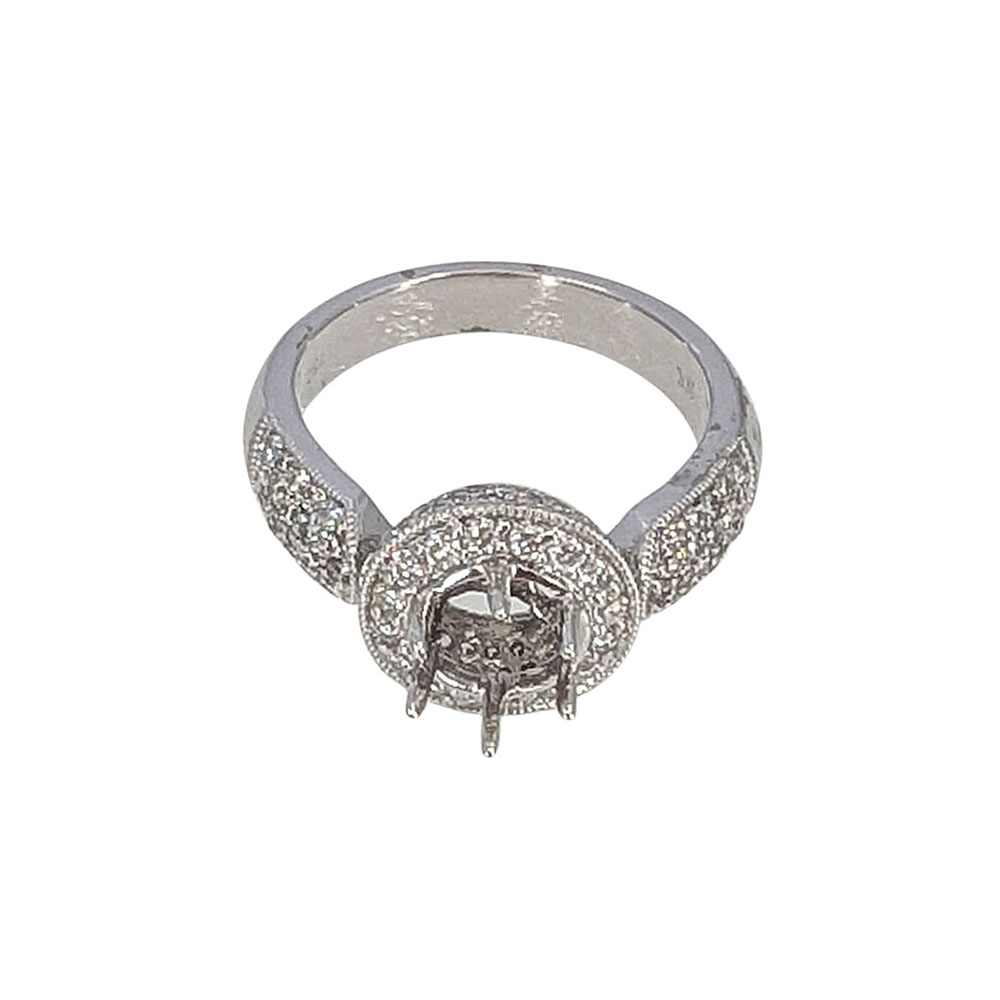 18KW Pave Diamond Semi Mounting Engagement Ring