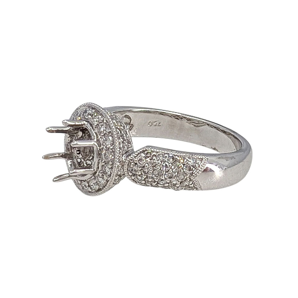 18KW Pave Diamond Semi Mounting Engagement Ring