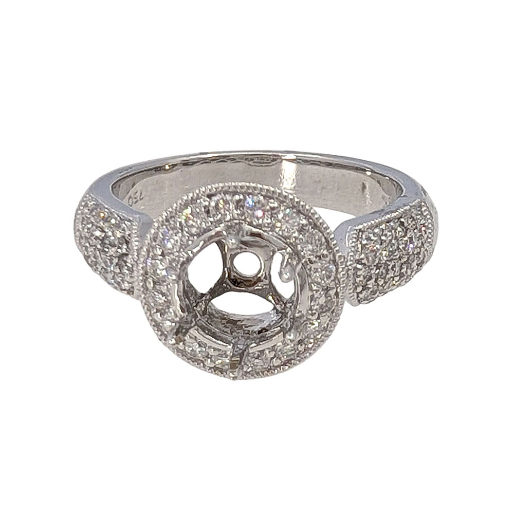 18KW Pave Diamond Semi Mounting Engagement Ring