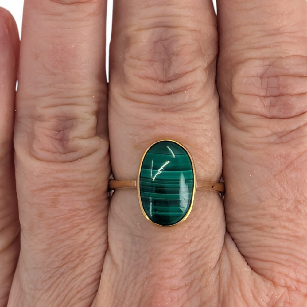 Bezel Set Oval Malachite Ring