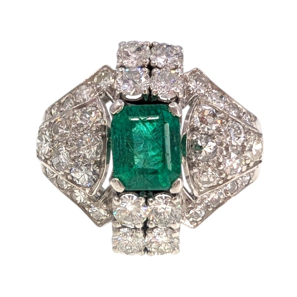 Platinum Emerald Diamond Cocktail Ring