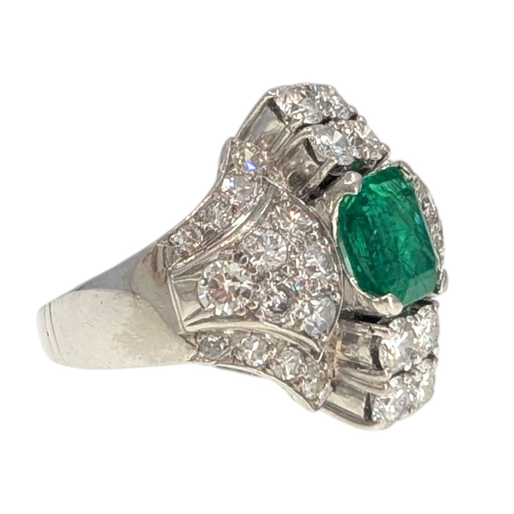 Platinum Emerald Diamond Cocktail Ring