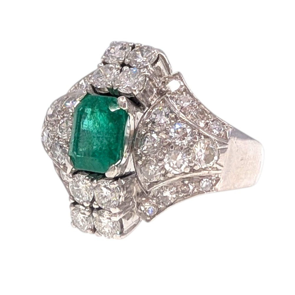 Platinum Emerald Diamond Cocktail Ring