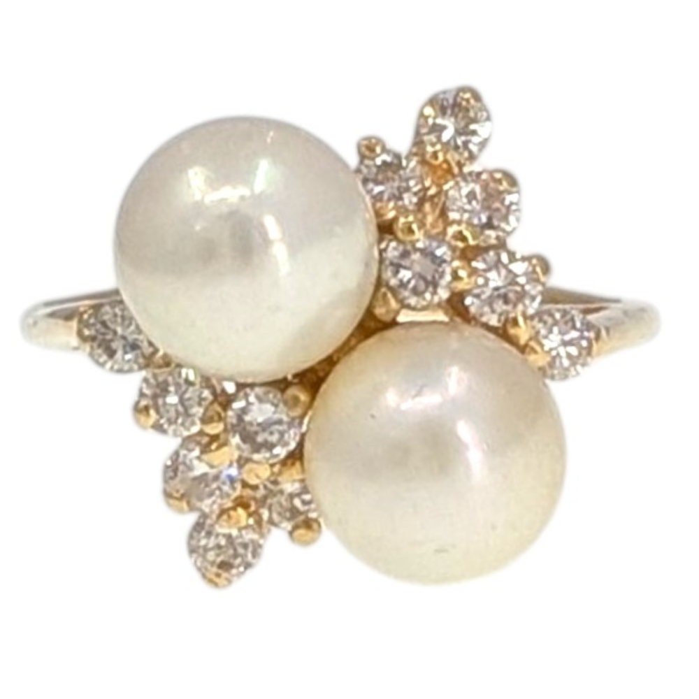 Double Pearl & Diamond Ring