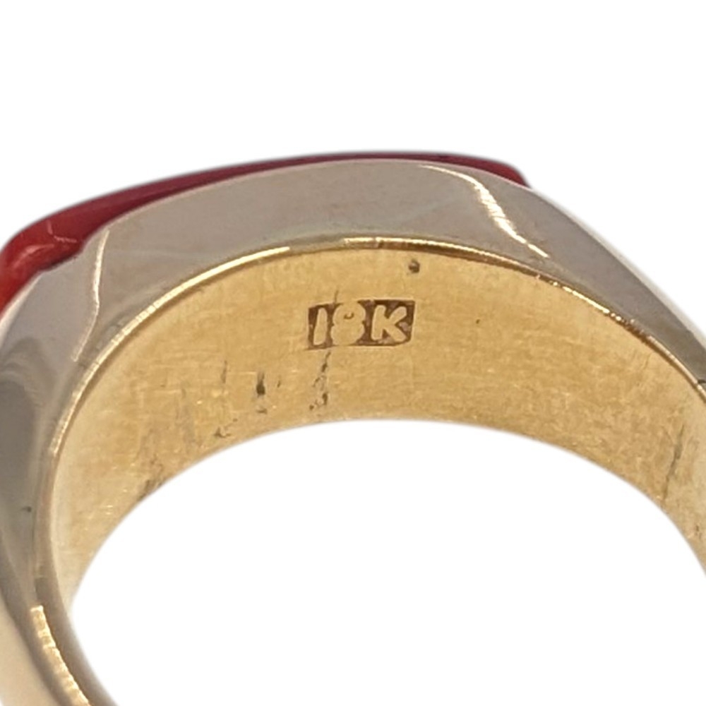 Red Coral Saddle 18K Gold Ring