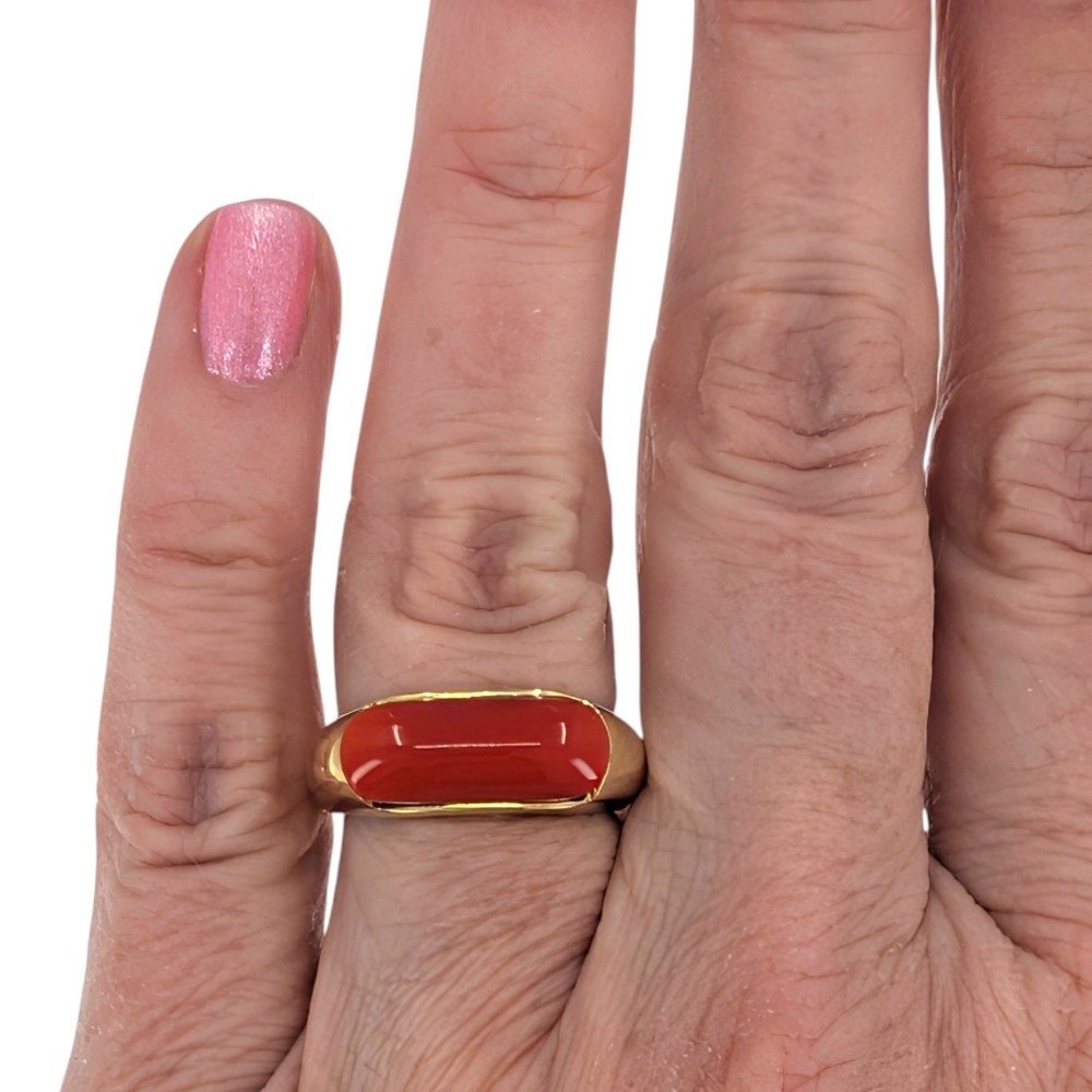 Red Coral Saddle 18K Gold Ring