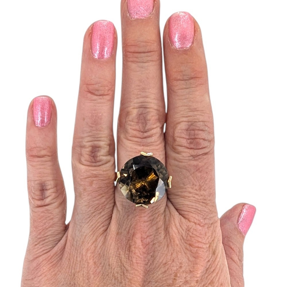 Finnish Round Smoky Quartz 14KY Ring