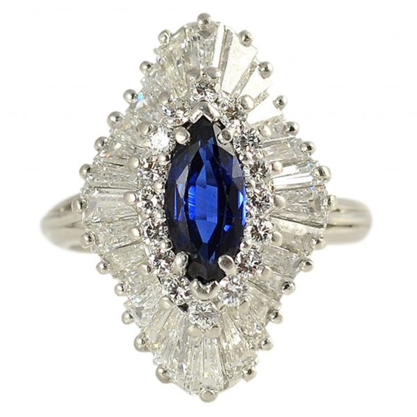 Platinum 1.20 Carat Marquise Sapphire and Diamond Ring