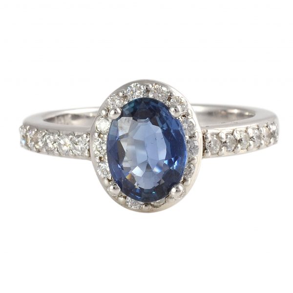 1.14 Carat Oval Sapphire and Diamond Halo Ring